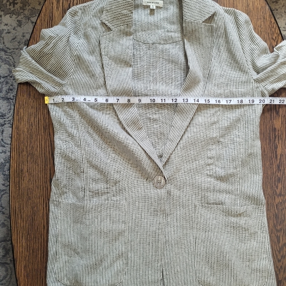 Max Studio White and Green Striped Linen Ruched Sleeve Blazer Size Women's Small - Picture 8 of 12